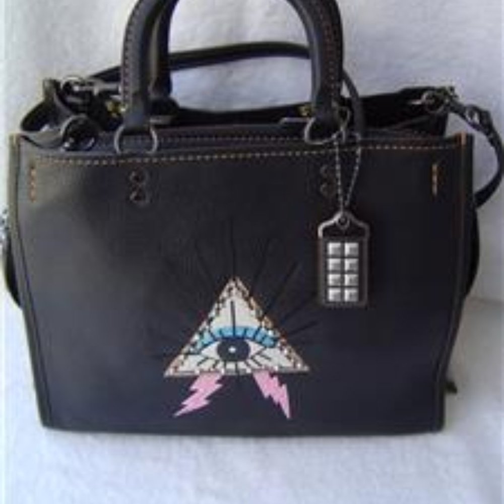 NEW AUTHENTIC COACH BLACK LEATHER PYRAMID EYE ROGUE 30 SATCHEL #46811